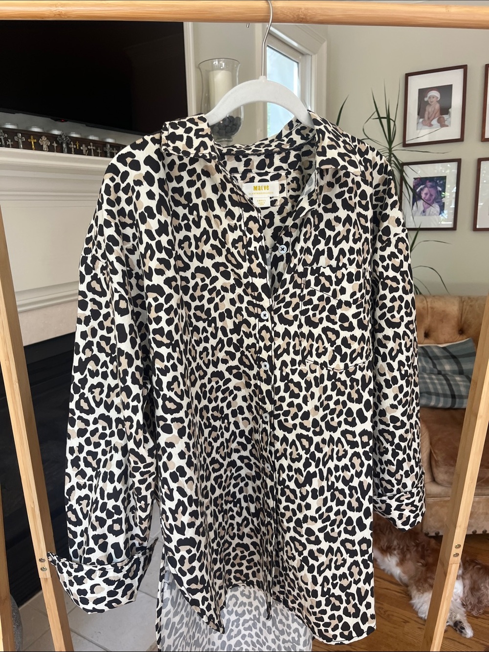 Anthropologie Black and Cream Leopard Print Button-Down Shirt